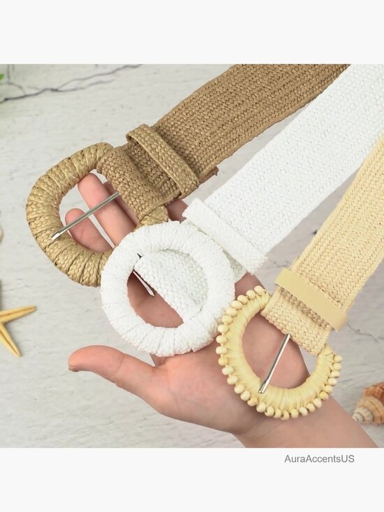 Straw Woven Elastic Belt for Women Stretchy Waist Boho Rattan Belt